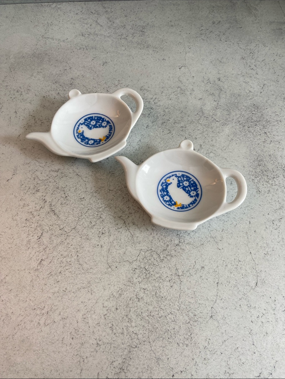 Vintage George Good Japan Goose Teapot Tea Bag Holders Spoon Rest Pair Ceramic